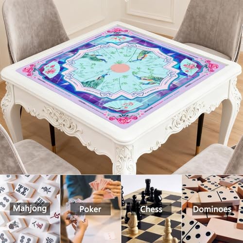 Blue Mahjong Mat for Table, 31.5*31.5in Anti Slip American Mahjong Table Cloth, Noise Reduction, Neoprene Mah jongg Mat with Carrying Bag & 3 Dices, Mahjong Set Gift for Board Tile Games Mats, Peacock - color: Blue02