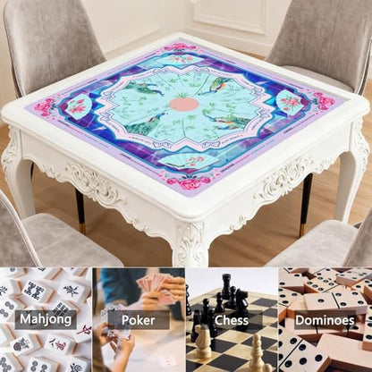 Blue Mahjong Mat for Table, 31.5*31.5in Anti Slip American Mahjong Table Cloth, Noise Reduction, Neoprene Mah jongg Mat with Carrying Bag & 3 Dices, Mahjong Set Gift for Board Tile Games Mats, Peacock - color: Blue02