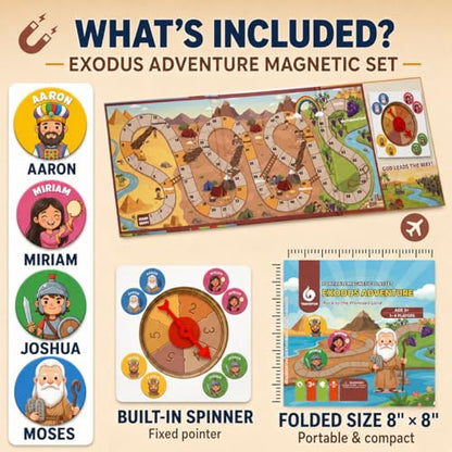 Travofun Exodus Magnetic Snakes and Ladders Bible Game Ages 5–8 | Magnetic snakes and ladders Bible board game for church, Sunday school, family game night and travel - style: Exodus Adventure