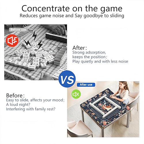 Mahjong Mat with Black Carrying Bag, 31.5"x31.5" Anti-Slip Noise Reduction Gaming Mat for Mahjong, Poker, Board Games, 3 Dice & Black Storage Bag - color: Dark Blue