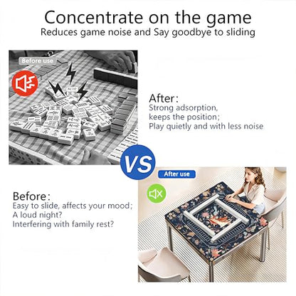 Mahjong Mat with Black Carrying Bag, 31.5"x31.5" Anti-Slip Noise Reduction Gaming Mat for Mahjong, Poker, Board Games, 3 Dice & Black Storage Bag - color: Dark Blue
