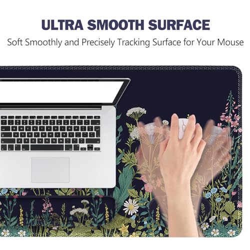ToLuLu Extended Gaming Mouse Pad, Memory Foam Ergonomic Keyboard Mouse Wrist Rest Support Set, Large Desk Mat with Stitched Edges, Non-Slip Base Mousepad for Home Office Game, Weeds Plants - color: Weeds Plants