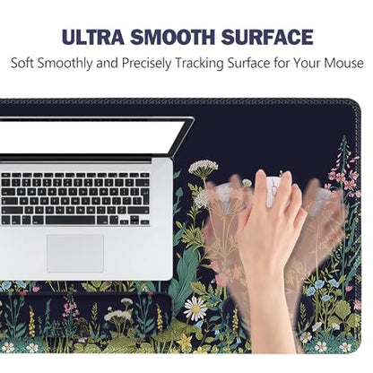 ToLuLu Extended Gaming Mouse Pad, Memory Foam Ergonomic Keyboard Mouse Wrist Rest Support Set, Large Desk Mat with Stitched Edges, Non-Slip Base Mousepad for Home Office Game, Weeds Plants - color: Weeds Plants