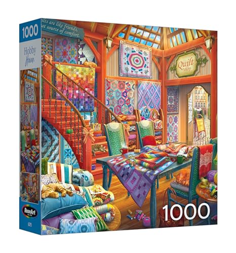 RoseArt Hobby Haven Quilt Shop 1000 Piece Jigsaw Puzzle | 19.25" x 26.625" Finished Size, Fully Interlocking Pieces, Bonus Poster Included, Made in USA - style: Quilt Shop