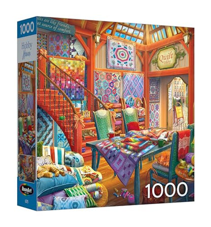 RoseArt Hobby Haven Quilt Shop 1000 Piece Jigsaw Puzzle | 19.25" x 26.625" Finished Size, Fully Interlocking Pieces, Bonus Poster Included, Made in USA - style: Quilt Shop