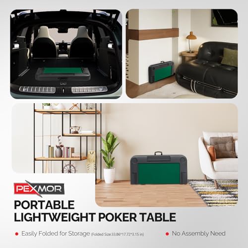 PEXMOR 34" Foldable Mahjong Table Portable, 4 Player Card Game Table w/Cup Holders & Chip Grooves, Tabletop Foldable, Poker Board Game Domino Table for Blackjack, Texas Hold'em (Black) - color: Black