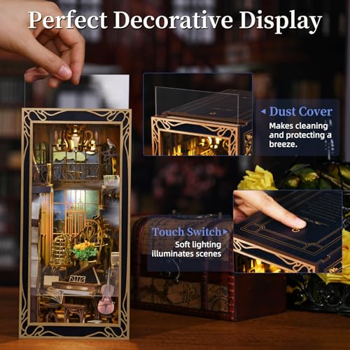 MiniCity Pianist and Nightingale Book Nook Kit, Wooden 3D Puzzle with LED | Create a moonlit piano room for display; LED, dust cover, glue/tools and guide included; 300 pieces, 6-8 hr build, ages 14+. - style: Pianist with Nightingale