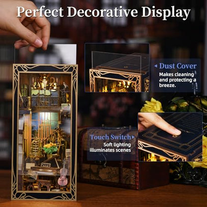 MiniCity Pianist and Nightingale Book Nook Kit, Wooden 3D Puzzle with LED | Create a moonlit piano room for display; LED, dust cover, glue/tools and guide included; 300 pieces, 6-8 hr build, ages 14+. - style: Pianist with Nightingale