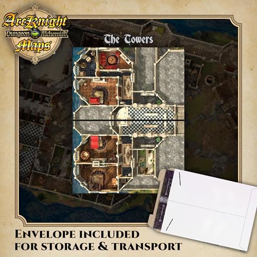 Arcknight The Noble's Keep Roleplaying D&D Battle Map; 16 Modular RPG Maps in 8 Double-Sided Pages, 1" Square Grid, Modular & Versatile DND Map for ttrpg Gaming - for Dungeons & Dragons, Pathfinder - style: Noble Keep