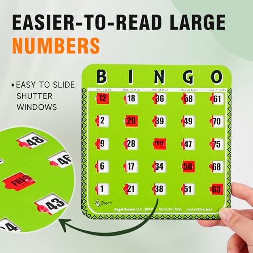 Regal Bingo Bulk Bingo Cards with Sliding Windows - Reusable Large Print Bingo Game Cards for Adults Large Group - 8 Pack, Green - color: Green (9-16)