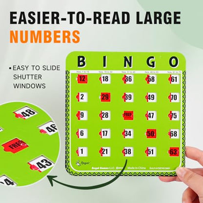 Regal Bingo Bulk Bingo Cards with Sliding Windows - Reusable Large Print Bingo Game Cards for Adults Large Group - 8 Pack, Green - color: Green (9-16)