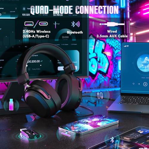 ATTACK SHARK L30Pro Wireless Gaming Headset with 2.4Ghz/BT/Wired, Long Battery Life with Detachable Microphone 7.1 Surround Sound Ultra-Low Latency for PC/PS5/Xbox/Switch/Mobile Black - color: Black