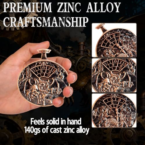 DND Dice Roller D4-D20 Metal Pocket Watch 3D Dragon Art Copper | All-in-one dnd spinner dice. metal pocket watch design.press to roll. zinc alloy metal. mtg ttrpg gifts - color: Dice Roller- Copper