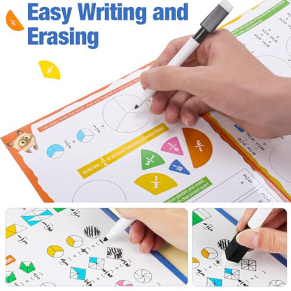 Montessori Magnetic Educational Puzzle for Kids Visual Learners, Practical Fractions Demonstration Book with Circles and Tiles for Home School and Classroom