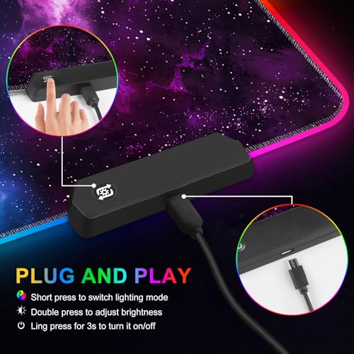 RGB Mouse Pad Led,XXL Large Mouse Pad Purple Blue Starry Nebula, Big Mouse mat Computer Mousepad with 14 Light Modes, 35.4 x15.7 Inch Keyboard Mat - color: Purple Blue Starry Nebula