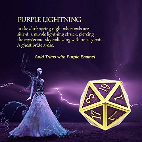Haxtec Metal DND Dice Set, 7 Pcs Purple Polyhedral Dice for Table Games | Gold Edge D&D Dice with Leather Bag, Compatible with Dungeons and Dragons, Enamel Heavy Metallic, Gifts for TTRPG Players - color: Gold Purple