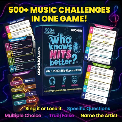 Quokka Party Games for Adults and Families - Ultimate Trivia Music Games | Who Knows Hits Better? 500+ Questions Music Game – 90s and 2000s Hip-Hop and R&B Edition - Fun Karaoke and Singing Game Night - color: Hits Rnb