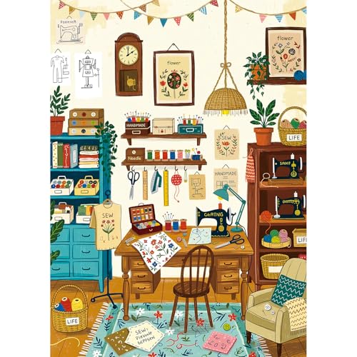1000 Piece Jigsaw Puzzles for Adults, Sewing Room Puzzle with 1:1 HD Poster, Precise Interlocking, Letter Markings on Back, Dust-Free, Stress Relief & Ideal Family Game Gift - color: Sewing Room