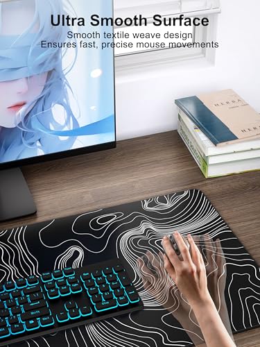 TopMade Mouse Pad with 15W Fast Wireless Charging, 31.5"x15.75" XXL Large Gaming Waterproof Desk Pad, Computer Desk Mat, Black Topographic Map #2 (Includes 20W PD Power Adapter & 6.56ft Woven Cable) - color: Black Topographic Map #2 With Adapter