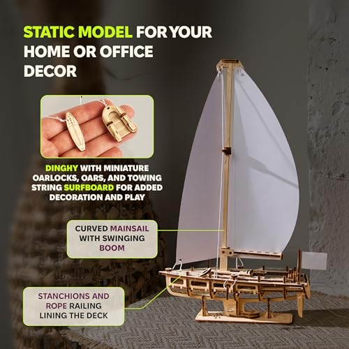 UGEARS Ocean Beauty Yacht 3D Wooden Puzzles for Adults - Mechanical Wooden Model Kits for Adults to Build - DIY Puzzle Boat with Paper Sails - Brain Teaser Building Set 3D Puzzle
