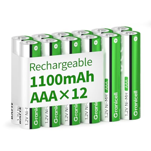 Granicell AAA Rechargeable Batteries｜Durable AAA Rechargeable Battery｜ 1100 mAh High Capacity 1300 Cycle,1.2V NiMH Low Self Discharge Triple AAA Battery,12 Pack - style: AAA-12
