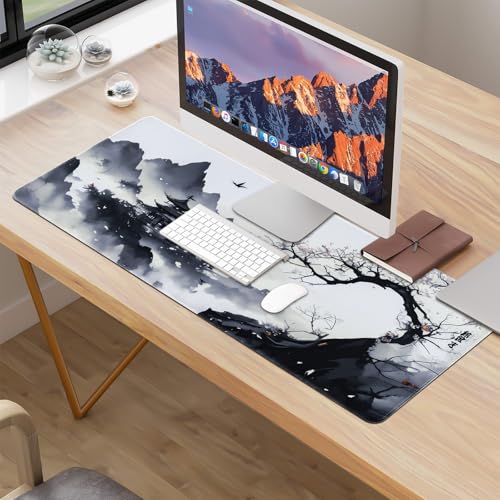 Large Mouse Pad Japanese Desk Mat, XL Anime Gaming Mouse Pad | Smooth Tracking, Non-slip Rubber Base, Durable Stitched Edges, Extended Mousepad for PC/Laptop/Office/Home - color: Ink Hill