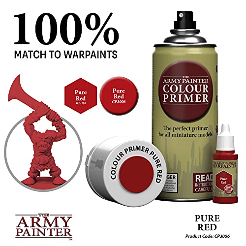 The Army Painter, Colour Primer Pure Red, 400 ml spray acrilico | Primer rosso puro per dipingere miniature Warhammer e Dungeons and Dragons - color: Pure Red