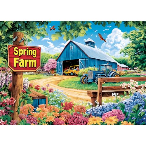 1000 Piece Puzzles for Adults, Spring Landscape Jigsaw Puzzle, Farm Jigsaw Puzzles 1000 Pieces, Challenging Game Home Decor Birthday Party Gift Toy for Adults Kids Seniors, 28×20 in - style: Spring Farm
