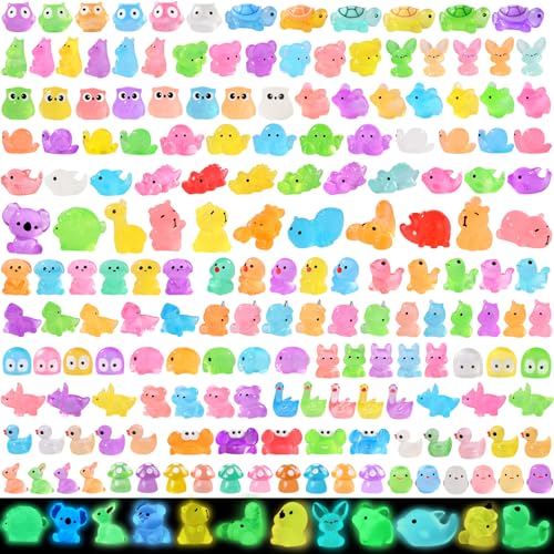 DIYDEC 184PCS Luminous Mini Resin Animals, Miniatures Figures Glow in The Dark Small Tiny Toys to Hide Little Ducks Decor for Party Favors Bag Fillers Fairy Garden Dollhouse Accessories