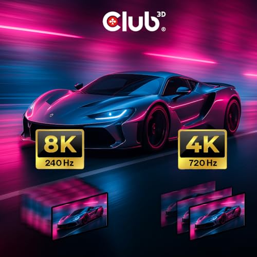 Club 3D USB C to DisplayPort 2.1 Cable 8K - 240Hz 4K - 720Hz HDR | VESA DP80 Certified 80Gbps Bi-Directional USB-C to DP Cable, Thunderbolt 4/3 Compatible, 3.3ft/1m for MacBook Pro, Dell, HP CAC-1559