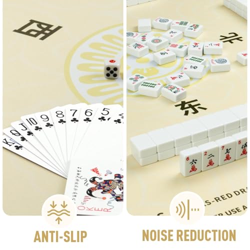 Mahjong Mat 32.4” x 32.4”, 3mm Thick Non-Slip Rubber Back Mahjong Table Mat, Noise Reduction Waterproof Mahjong Game Mat for Table, Mahjong Tile Mat for Cards, Dominoes & Board Games - color: Champ