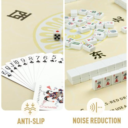 Mahjong Mat 32.4” x 32.4”, 3mm Thick Non-Slip Rubber Back Mahjong Table Mat, Noise Reduction Waterproof Mahjong Game Mat for Table, Mahjong Tile Mat for Cards, Dominoes & Board Games - color: Champ