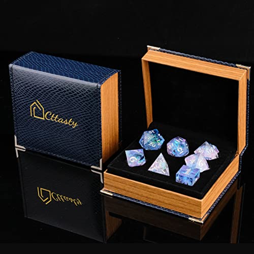 DND Dice Set Resin Sharp Edge Dice Set Handmade 7pcs Polyhedral Dice Set DND RPG MTG Role Playing Game Dice Set D&D Dice with Gift Case for DND Dungeons and Dragon (Violet)