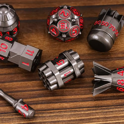 UDIXI RPG Metal Dice Set D&D 7PCS Polyhedral Metal DND Dice Set Black | Bomb Shape, Solid Metal, Cool Design, Leather Pouch Packaging, for Dungeons and Dragons Role Playing Games Tabletop Game - color: Black Red