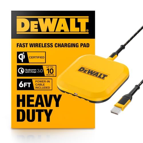 DEWALT Heavy Duty Wireless Charger, 10W Max Fast Wireless Charging Pad | Compatible with iPhone 17/16/15/14/13/12/11/X/8 Pro Max Plus Samsung Galaxy S22/S21 AirPods