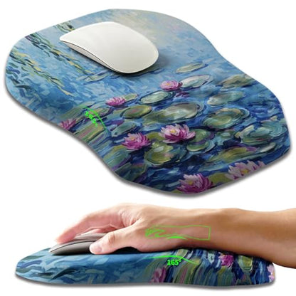 Ergonomic Slope Mouse Pad Wrist Support, Wrist Rest Mousepad for Carpal Tunnel Pain Relief with Massage Bulge and Slow Rebound Memory Foam (12x8 inch, Lotus Pond) - color: Am039-lotus Pond