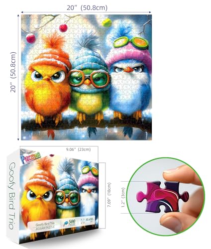 Whimsical Winter Birds 500 Piece Jigsaw Puzzle for Adults Cute Cartoon Colorful Owls in Hats Family Puzzles with Letters on Back Challenge Game Night Fun Gift (20"x20") - color: Whimsical Winter Birds