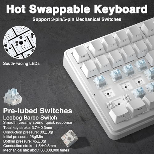 AULA F99 Wireless Mechanical Keyboard,Triple-Mode(BT5.0/2.4GHz/USB-C),Gasket Mounted Creamy Keyboard with Linear Switches, Side Printed PBT Keycaps,RGB Backlit PC Gaming Keyboards for Win/Mac - color: White
