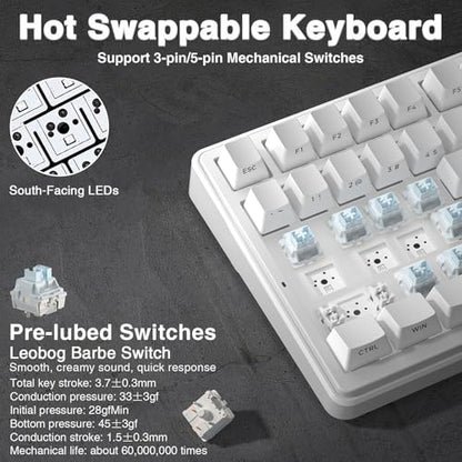 AULA F99 Wireless Mechanical Keyboard,Triple-Mode(BT5.0/2.4GHz/USB-C),Gasket Mounted Creamy Keyboard with Linear Switches, Side Printed PBT Keycaps,RGB Backlit PC Gaming Keyboards for Win/Mac - color: White
