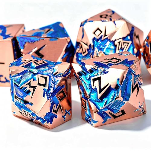 Blue Dragon Metal DND Dice Set, 7 Piece Weighted Polyhedral RPG Dice for Dungeons and Dragons, Balanced Zinc Alloy Tabletop D&D Dice with Storage Gift Case for Pathfinder MTG Games - color: Rose Gold