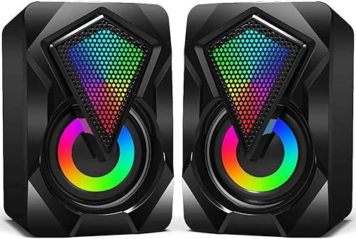 Computer Speakers X2 Wired PC Speaker 2.0 USB Gaming Powered Stereo Mini Multimedia Volume Control with RGB Lights 3.5mm Aux Input for Phone Tablets Desktop Laptop