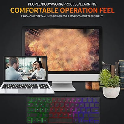 RGB Backlit Gaming Keyboard, Compact Small Keyboard for PC Laptop with Quiet, Ergonomic Design Plug and Play