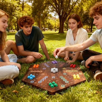 Wahoo Board Game-23.6 Inches Game Board for 4 and 6 Players | solid wooden wahoo marble board game with marbles and dice; fit party game night and indoor group entertainment - color: Extra Large, Flame