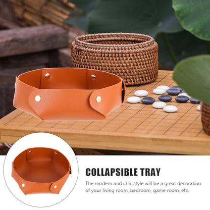 Foldable Pu Leather Dice Tray Large Desktop Storage Plate for RPG Games and Home Tabletop Use Brown