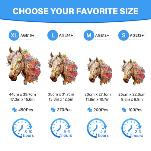 Wooden Puzzles for Adults, Horse Building Set Wooden, Irregular Wooden Puzzles Adult, Difficult Puzzle Gifts for Puzzle Lover, (XL-17.3 * 15.6in - 450pcs) - size: X-Large