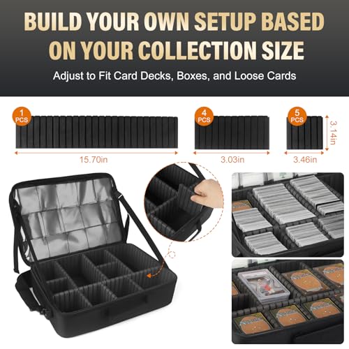 Card Deck Storage Bag for 2000+ Cards,3-Layer MTG Bag Card Storage Box with 10 Customizable Partitions & Adjustable Shoulder Strap,Trading Card Case Fits for MTG,YuGiOh,TCG,Magic,Sports Cards - Black