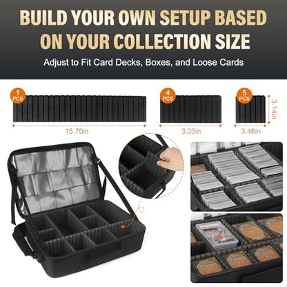 Card Deck Storage Bag for 2000+ Cards,3-Layer MTG Bag Card Storage Box with 10 Customizable Partitions & Adjustable Shoulder Strap,Trading Card Case Fits for MTG,YuGiOh,TCG,Magic,Sports Cards - Black
