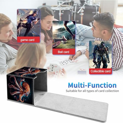 Card Deck Box for Trading Cards,MTG Commander Deck Box Fits 100+ Single Sleeved Cards,Leather Magnetic Card Storage Box for YuGiOh TCG CCG Cards,Ocean Octopus - color: Ocean Octopus
