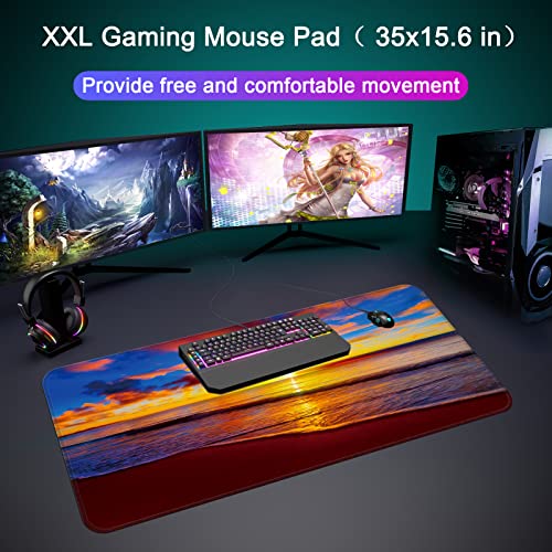 Desk Mat Pad,Large XXL Extended Mouse Pad Mat for Desktop Keyboard | 35''×15.6'' XXL Extended Gaming Mouse Pad with Non-slip Base Desk Matt Mousepad for Computer,Office,Keyboard and Laptop - color: C4-Sunset Beach