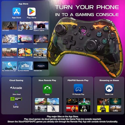 Joso RGB Wireless Mobile Gaming Controller for iPhone, Android, iPad, Tablet, PC, Phone Controller with Phone Clip Supports Cloud Game, COD, Genshin Immpact, Remote Player Gamepad with 2 Back Buttons - color: Black RGB